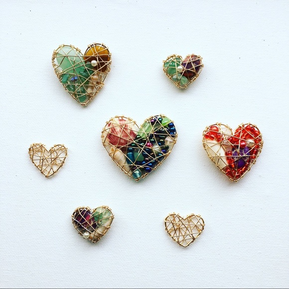 Heart Pendant Wrapped In Gold Copper Wire Handmade - Picture 4 of 4